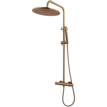Wiesbaden Caral Thermostatische Regendoucheset - met 25cm Ronde Hoofddouche en Staafhanddouche - Opbouw - Geborsteld Brons Koper