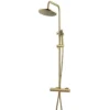 Wiesbaden Caral Thermostatische Regendoucheset - met 25cm Ronde Hoofddouche en Staafhanddouche - Opbouw - Geborsteld Messing