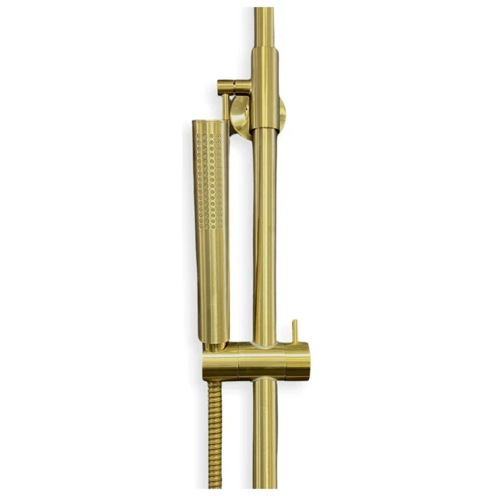 Wiesbaden Caral Thermostatische Regendoucheset - met 25cm Ronde Hoofddouche en Staafhanddouche - Opbouw - Geborsteld Messing