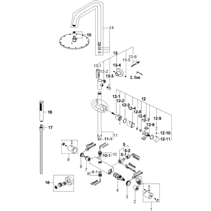 Wiesbaden Caral Thermostatische Regendoucheset - met 25cm Ronde Hoofddouche en Staafhanddouche - Opbouw - Geborsteld Messing