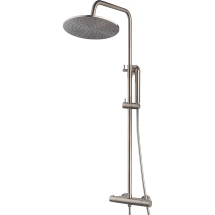 Wiesbaden Caral Thermostatische Regendoucheset - met 25cm Ronde Hoofddouche en Staafhanddouche - Opbouw - Geborsteld Staal