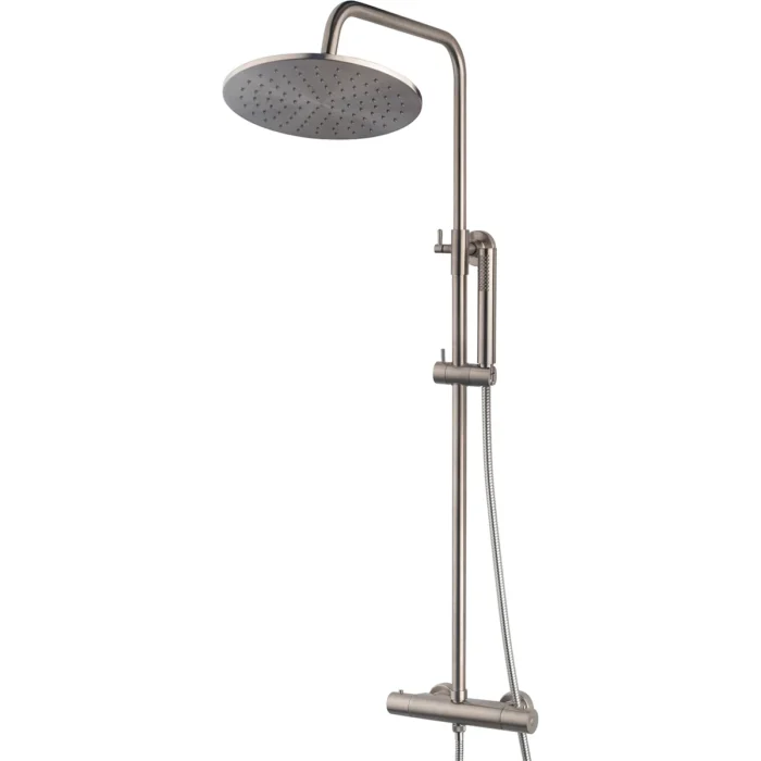 Wiesbaden Caral Thermostatische Regendoucheset - met 25cm Ronde Hoofddouche en Staafhanddouche - Opbouw - Geborsteld Staal