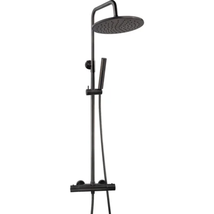 Wiesbaden Caral Thermostatische Regendoucheset - met 25cm Ronde Hoofddouche en Staafhanddouche - Opbouw - Gunmetal