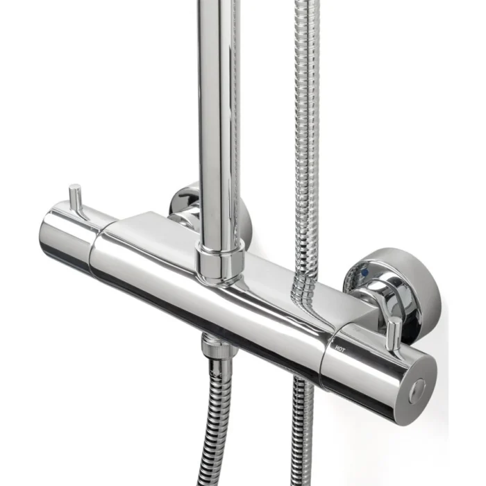 Wiesbaden Caral Thermostatische Regendoucheset - met 25cm Ronde Hoofddouche en Staafhanddouche - Opbouw - Hoogglans Chroom
