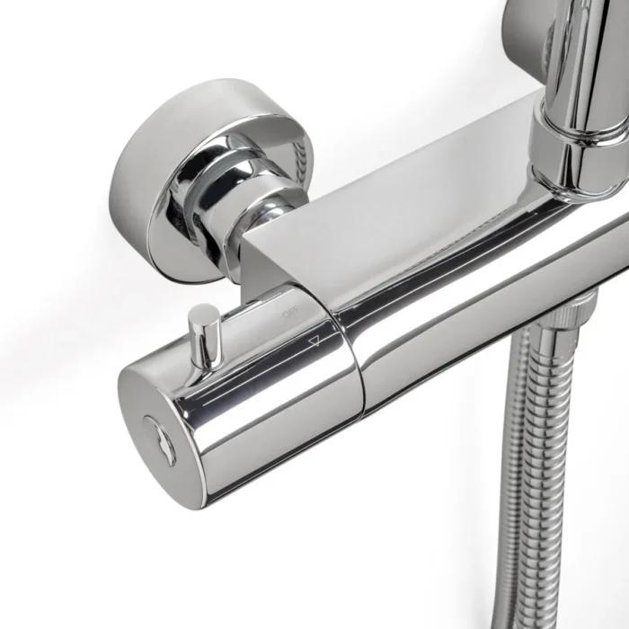 Wiesbaden Caral Thermostatische Regendoucheset - met 25cm Ronde Hoofddouche en Staafhanddouche - Opbouw - Hoogglans Chroom