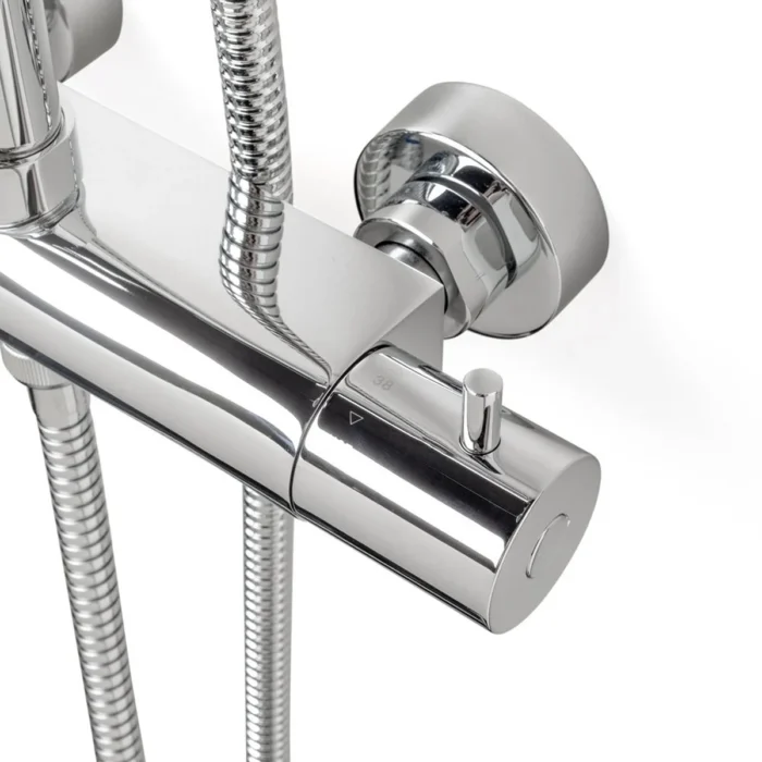 Wiesbaden Caral Thermostatische Regendoucheset - met 25cm Ronde Hoofddouche en Staafhanddouche - Opbouw - Hoogglans Chroom