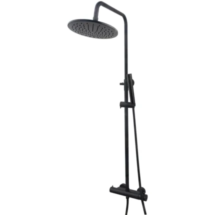 Wiesbaden Caral Thermostatische Regendoucheset - met 25cm Ronde Hoofddouche en Staafhanddouche - Opbouw - Mat Zwart