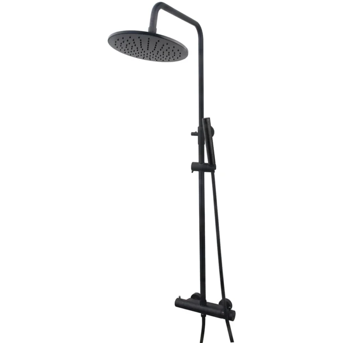 Wiesbaden Caral Thermostatische Regendoucheset - met 25cm Ronde Hoofddouche en Staafhanddouche - Opbouw - Mat Zwart