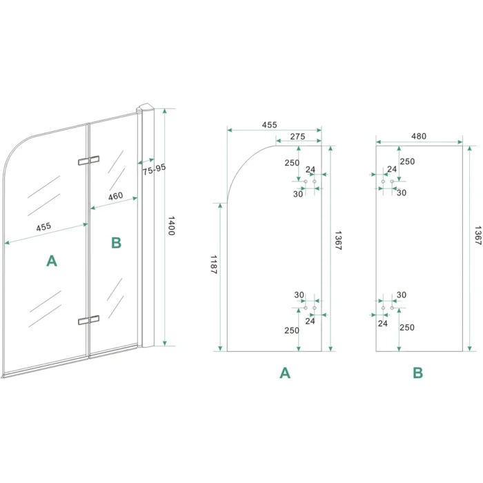 Wiesbaden Cinco Badwand - 1000x1400x6mm - Draaibaar - 2 wanden - NANO - Helder Glas/Chroom