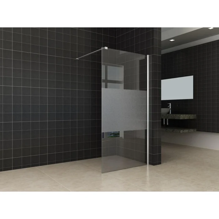 Wiesbaden Comfort Inloopdouche - 700x2000x10mm - NANO - 1 wand - Helder Glas - Met Melkglas Middenband - Chroom