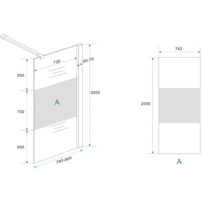 Wiesbaden Comfort Inloopdouche - 800x2000x10mm - NANO - 1 wand - Helder Glas - Met Melkglas Middenband - Chroom