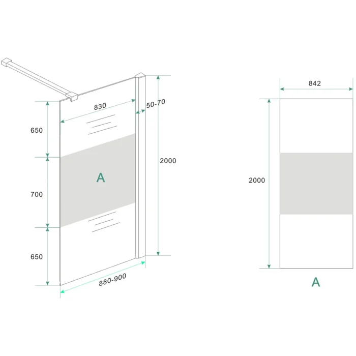 Wiesbaden Comfort Inloopdouche - 900x2000x10mm - NANO - 1 wand - Helder Glas - Met Melkglas Middenband - Chroom