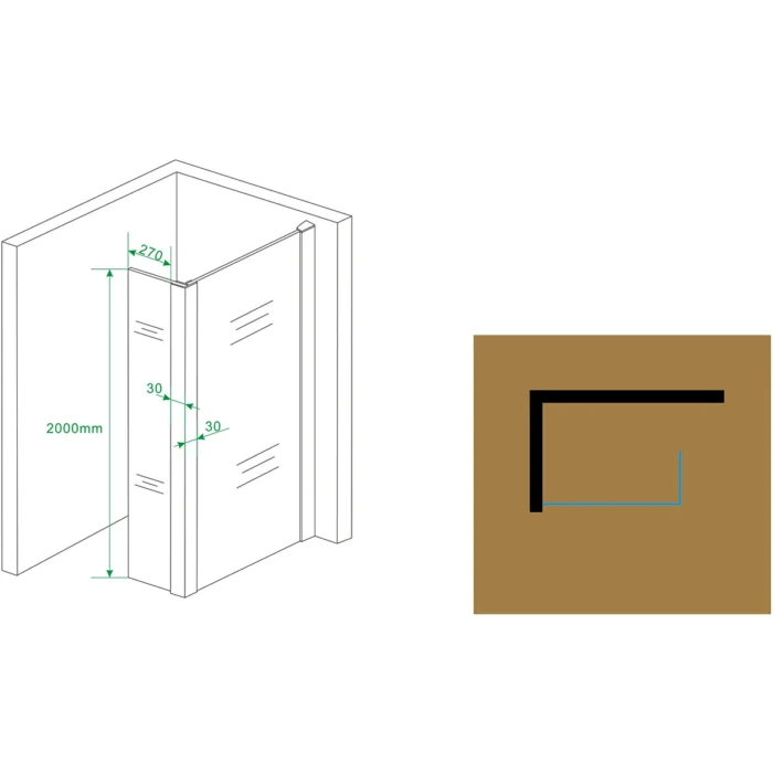 Wiesbaden Comfort Zijwand met Hoekprofiel - 30x200x10cm - 1 wand - NANO - Helder Glas/Chroom