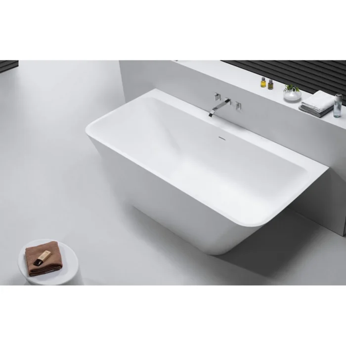 Wiesbaden Inge Solid Surface Half Vrijstaand Bad - 180x84x57cm - Klikwaste - Mat Wit