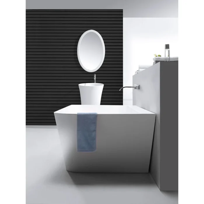 Wiesbaden Inge Solid Surface Half Vrijstaand Bad - 180x84x57cm - Klikwaste - Mat Wit
