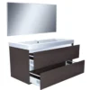 Wiesbaden Vision Badmeubelset - 100x46cm - 1 rechthoekige kunstmarmeren wasbak wit - 2 lades - 1 kraangat - Walnoot
