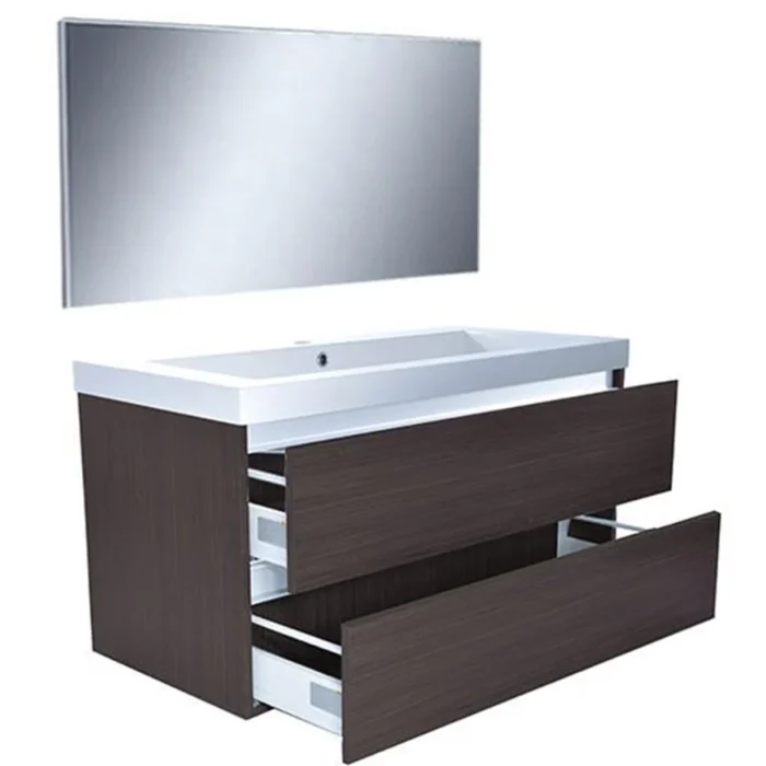 Wiesbaden Vision Badmeubelset - 100x46cm - 1 rechthoekige kunstmarmeren wasbak wit - 2 lades - 1 kraangat - Walnoot