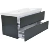 Wiesbaden Vision Badmeubelset - 100x46cm - 1 rechthoekige kunstmarmeren wasbak wit - 2 lades - 1 kraangat - Walnoot