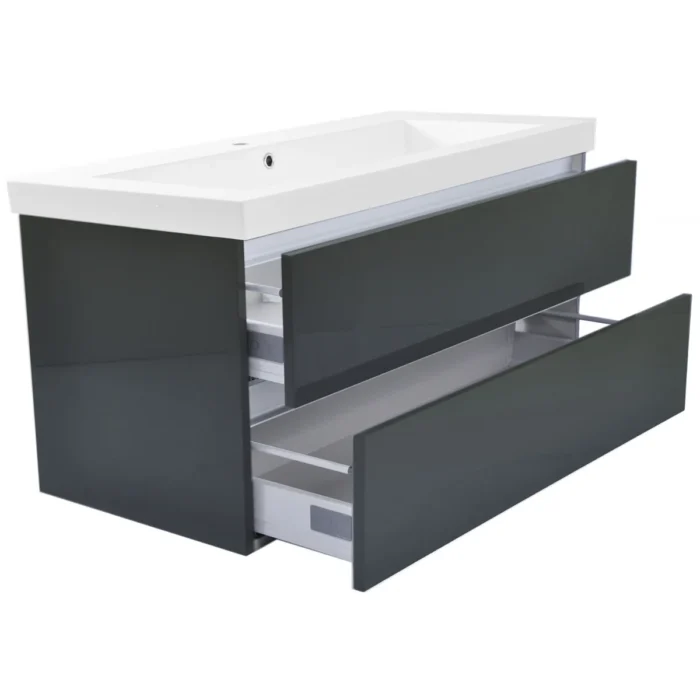 Wiesbaden Vision Badmeubelset - 100x46cm - 1 rechthoekige kunstmarmeren wasbak wit - 2 lades - 1 kraangat - Walnoot