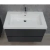 Wiesbaden Vision Badmeubelset - 100x46cm - 1 rechthoekige kunstmarmeren wasbak wit - 2 lades - 1 kraangat - Walnoot