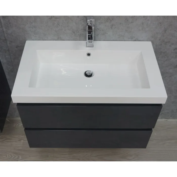 Wiesbaden Vision Badmeubelset - 100x46cm - 1 rechthoekige kunstmarmeren wasbak wit - 2 lades - 1 kraangat - Walnoot