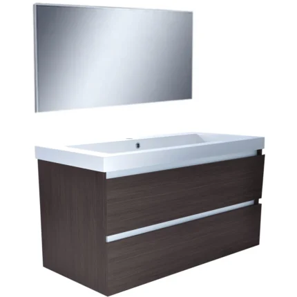 Wiesbaden Vision Badmeubelset - 100x46cm - 1 rechthoekige kunstmarmeren wasbak wit - 2 lades - 1 kraangat - Walnoot