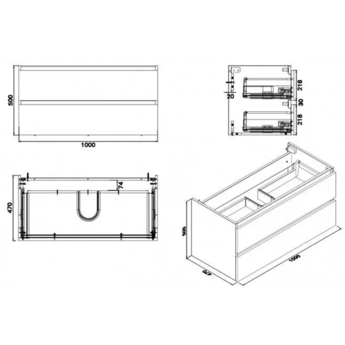 Wiesbaden Vision Badmeubelset - 100x46cm - 1 rechthoekige kunstmarmeren wasbak wit - 2 lades - 1 kraangat - Walnoot