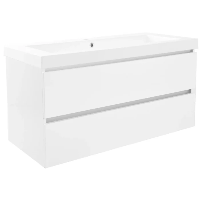 Wiesbaden Vision Badmeubelset - 100x46cm - 2 lades - 1 kraangat - Kunstmarmer - Glans Wit