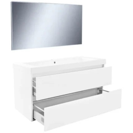 Wiesbaden Vision Badmeubelset - 100x46cm - 2 lades - 1 kraangat - Kunstmarmer - Glans Wit