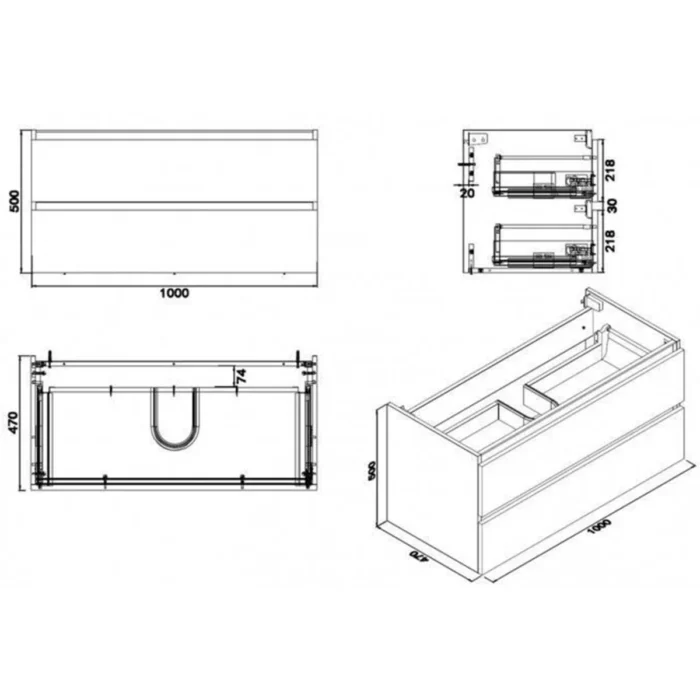 Wiesbaden Vision Badmeubelset - 100x46cm - 2 lades - 1 kraangat - Kunstmarmer - Glans Wit
