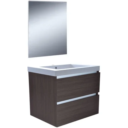 Wiesbaden Vision Badmeubelset - 60x46cm - 1 rechthoekige kunstmarmeren wasbak wit - 2 lades - 1 kraangat - Walnoot