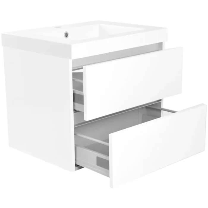 Wiesbaden Vision Badmeubelset - 60x46cm - 2 lades - 1 kraangat - Kunstmarmer - Glans Wit
