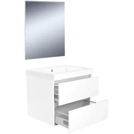 Wiesbaden Vision Badmeubelset - 60x46cm - 2 lades - 1 kraangat - Kunstmarmer - Glans Wit