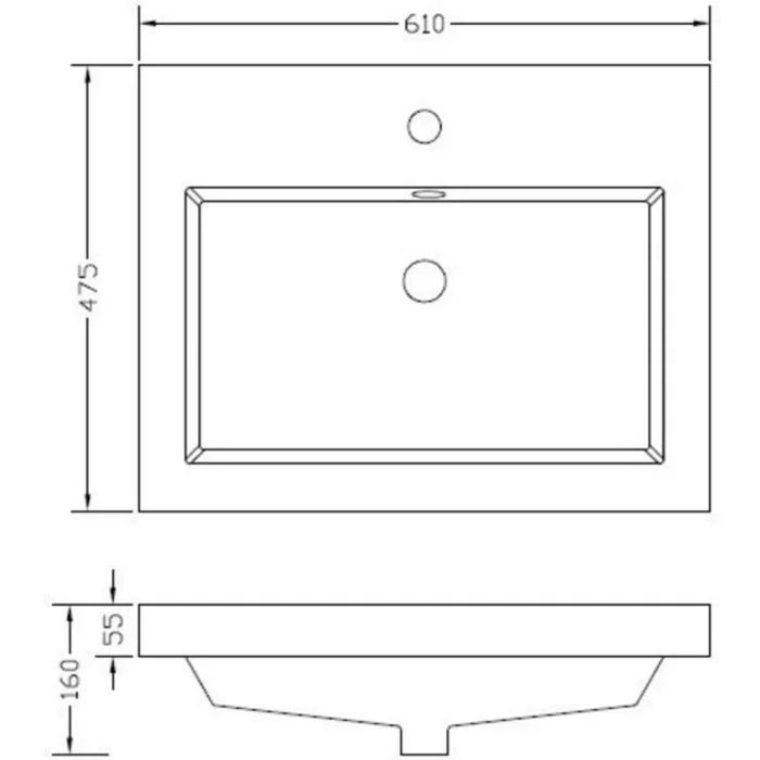 Wiesbaden Vision Badmeubelset - 60x46cm - 2 lades - 1 kraangat - Kunstmarmer - Glans Wit