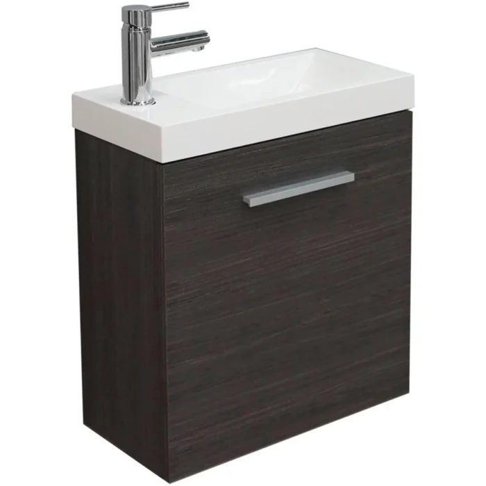 Xellanz Emma Fonteinkast + Wastafel - 50x25x50cm - 1 kunstmarmeren wasbak - 1 kraangat - 1 deur - Houtnerf Grijs