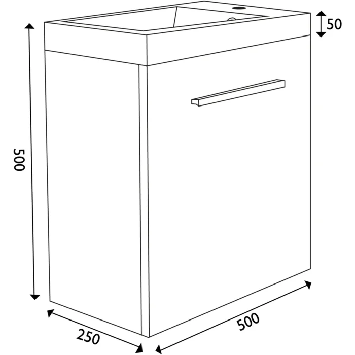 Xellanz Emma Fonteinkast + Wastafel - 50x25x50cm - 1 kunstmarmeren wasbak - 1 kraangat - 1 deur - Houtnerf Grijs