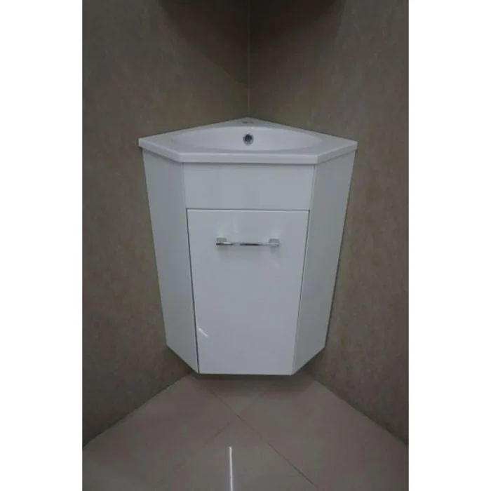 Xellanz Lena Hoek Fonteinkast + Wastafel en Spiegelkast - 50x40x25cm - 1 minermaalmarmeren wasbak - 1 kraangat - 1 lade - Glans Wit