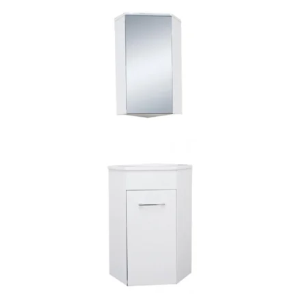 Xellanz Lena Hoek Fonteinkast + Wastafel en Spiegelkast - 50x40x25cm - 1 minermaalmarmeren wasbak - 1 kraangat - 1 lade - Glans Wit