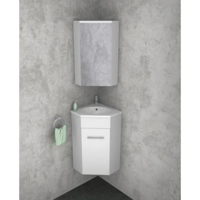 Xellanz Lena Hoek Fonteinkast + Wastafel en Spiegelkast - 50x40x25cm - 1 minermaalmarmeren wasbak - 1 kraangat - 1 lade - Glans Wit