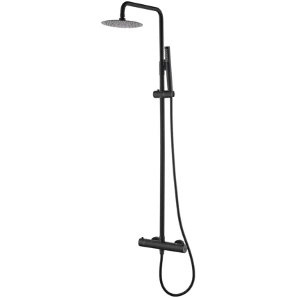 Wiesbaden 304 Thermostatische Regendoucheset - met 25cm Ronde Hoofddouche en Staafhanddouche - Opbouw - Mat Zwart