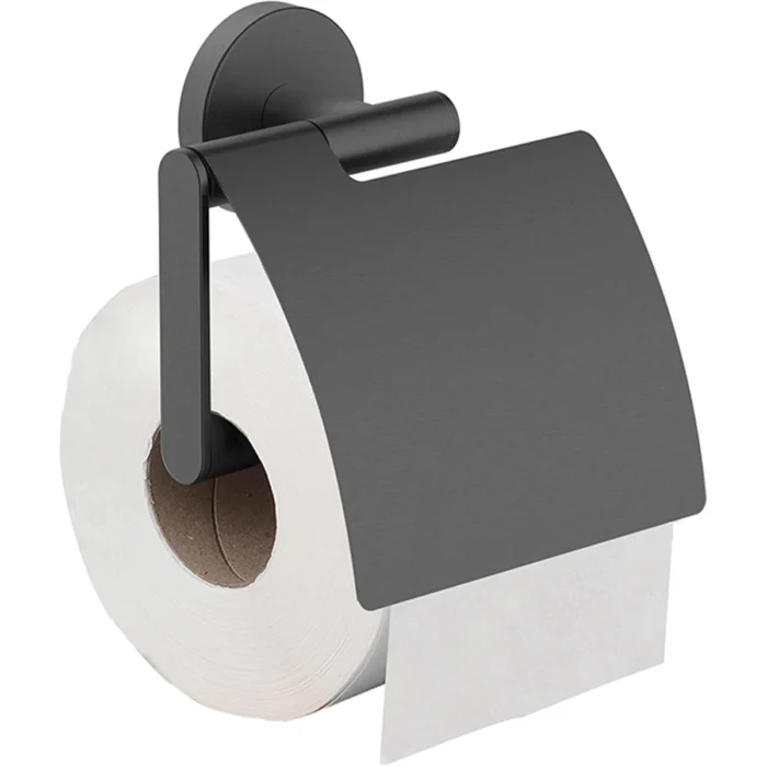 Wiesbaden Alonzo Toiletrolhouder met Klep - Wand - 1 rol - RVS - Gunmetal