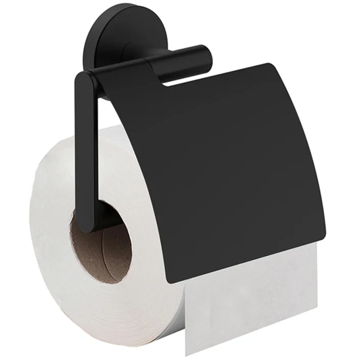Wiesbaden Alonzo Toiletrolhouder met Klep - Wand - 1 rol - RVS - Mat Zwart
