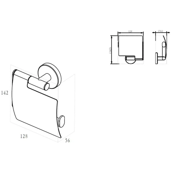 Wiesbaden Alonzo Toiletrolhouder met Klep - Wand - 1 rol - RVS - Mat Zwart