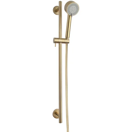 Wiesbaden Cadans Glijstangset met Ronde Handdouche - Metalen Doucheslang - 3 standen - Geborsteld Messing