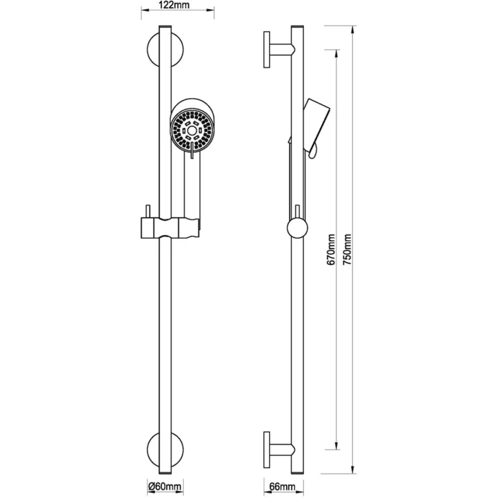 Wiesbaden Cadans Glijstangset met Ronde Handdouche - Metalen Doucheslang - 3 standen - Gunmetal