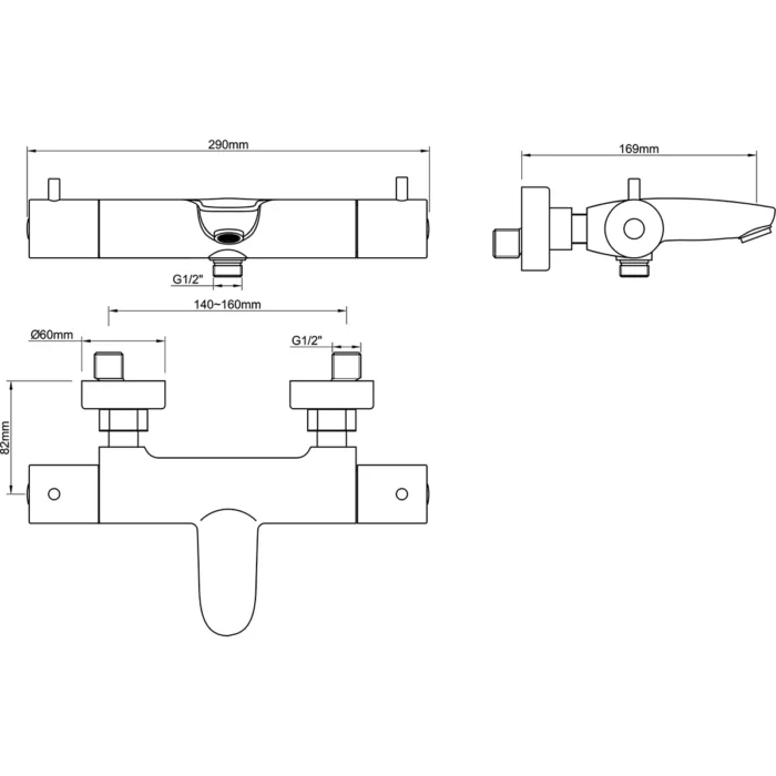 Wiesbaden Caral Thermostatische Badmengkraan - Hartafstand 15cm - Opbouw - Messing - Geborsteld Brons Koper