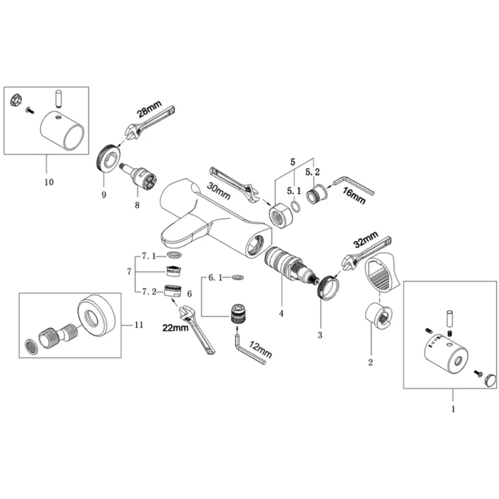 Wiesbaden Caral Thermostatische Badmengkraan - Hartafstand 15cm - Opbouw - Messing - Chroom