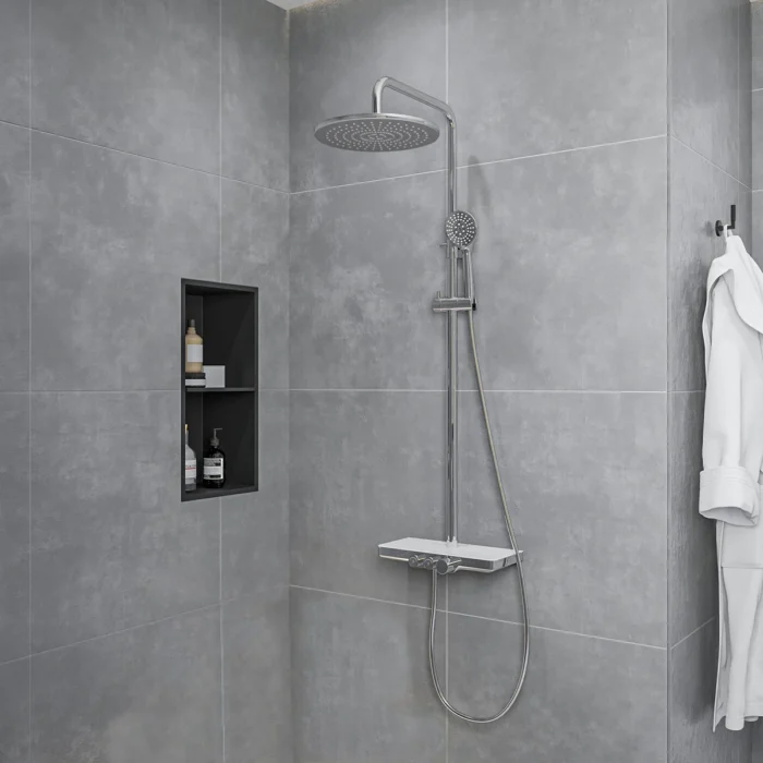 Wiesbaden Nuovo Thermostatische Regendoucheset met Planchet - met 30cm Ronde Hoofddouche en Staafhanddouche - Opbouw - Chroom