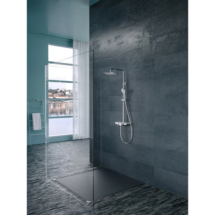 Wiesbaden Nuovo Thermostatische Regendoucheset met Planchet - met 30cm Ronde Hoofddouche en Staafhanddouche - Opbouw - Chroom