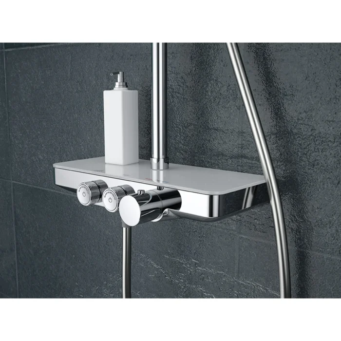 Wiesbaden Nuovo Thermostatische Regendoucheset met Planchet - met 30cm Ronde Hoofddouche en Staafhanddouche - Opbouw - Chroom